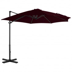 vidaXL Umbrelă suspendată cu stâlp din aluminiu, roșu, 300 cm