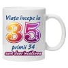 Cana alba personalizata &quot; Viata incepe la &quot; 35 ani, INOVATIX&reg;. 330ml, Oem
