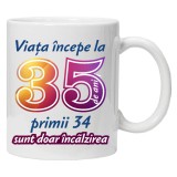 Cana alba personalizata &quot; Viata incepe la &quot; 35 ani, INOVATIX&reg;. 330ml, Oem
