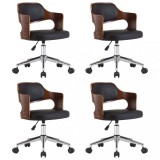 Scaune bucatarie 4 buc, negru, lemn curbat &amp; piele ecologica