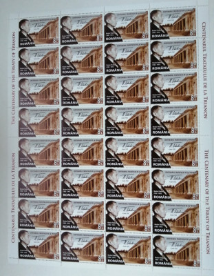 ROMANIA 2020 Tratatele de Pace de la Paris-Trianon - 2 Coli mari 32 timbre MNH foto