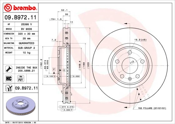 BREMBO 09.B972.11 PRIME LINE - UV Coated Disc frana