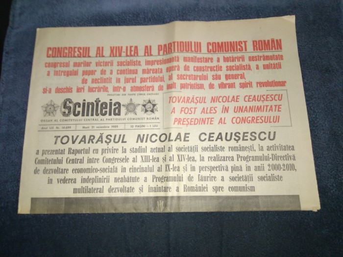 ZIARUL SCINTEIA 21 NOIEMBRIE 1989 AL 14 - LEA CONGRES PCR