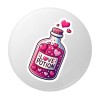 Insigna rotunda Love Potion, model sticluta cu inimioare, 58 mm, sistem prindere cu ac metalic