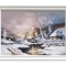 Tablou peisaj de iarna pictat manual inramat, La apus, 80x60cm ulei pe panza, Geo Ungureanu
