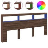 Cumpara ieftin Tablie de pat cu dulap si LED, stejar maro, 220x17x102 cm