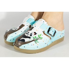 Saboti medicali din piele neperforati albi panda cu gel 154249