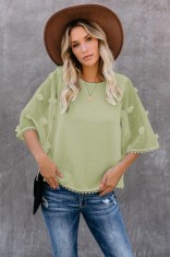 K819-826 Bluza casual din material lejer cu maneci scurte largi