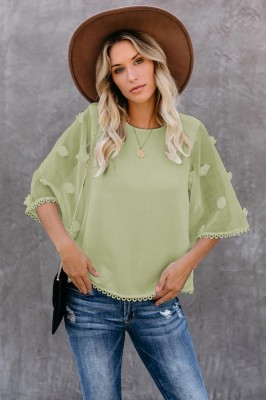 K819-826 Bluza casual din material lejer cu maneci scurte largi foto