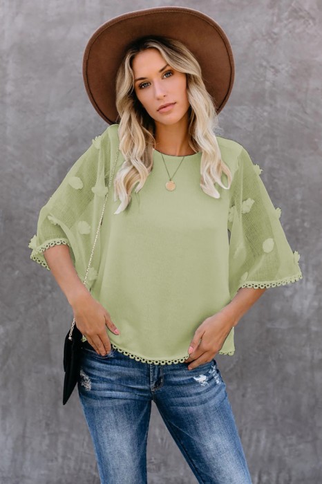 K819-826 Bluza casual din material lejer cu maneci scurte largi