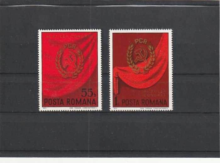 ROMANIA 1974 LP 865 CONGRESUL AL XI-lea P.C.R. SERIE MNH NESTAMPILATA