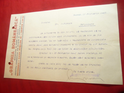 Adresa cu Antet Graphia Romaneasca 1937- Soc.pt.Comert Masini si Art.Grafice foto