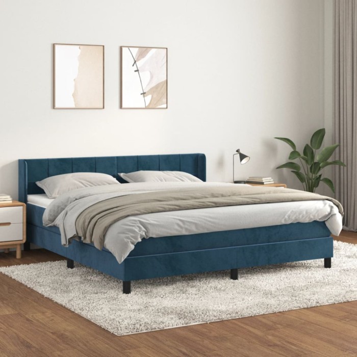 vidaXL Pat box spring cu saltea, albastru &icirc;nchis, 160x200 cm, catifea 3130971