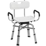HOMCOM Scaun de Duș Rotativ Reglabil pe &Icirc;nălțime cu Brațe, Spătar, Capacitate 150 kg, Alb | Aosom Romania