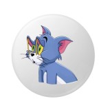 Cumpara ieftin Insigna metalica rotunda cu ilustratie personaj animat stil pisica albastra expresiva, model grafic cartoon