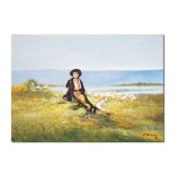 Tablou celebru Ciobanas pictat manual, 70x50cm ulei pe panza, reproducere Nicolae Grigorescu