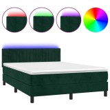 Cumpara ieftin Pat cu arcuri, saltea si LED, verde inchis, 140x190 cm, catifea
