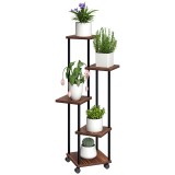 Outsunny Suport pentru flori cu 5 etaje, Suport pentru plante cu 5 niveluri, Design &icirc;n formă de cascada, ușor de mutat, Lemn, Oțel | Aosom Romania