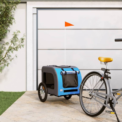 vidaXL Remorcă bicicletă animale companie, albastru/gri, oxford/fier foto