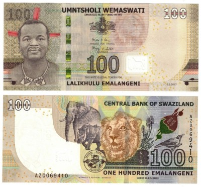 SWAZILAND █ bancnota █ 100 Emalangeni █ 2017 P-42r █ Serie AZ REPLACEMENT █ UNC foto