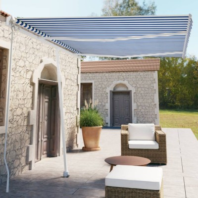 vidaXL Copertină autonomă retractabilă manual, albastru/alb, 350x250cm foto