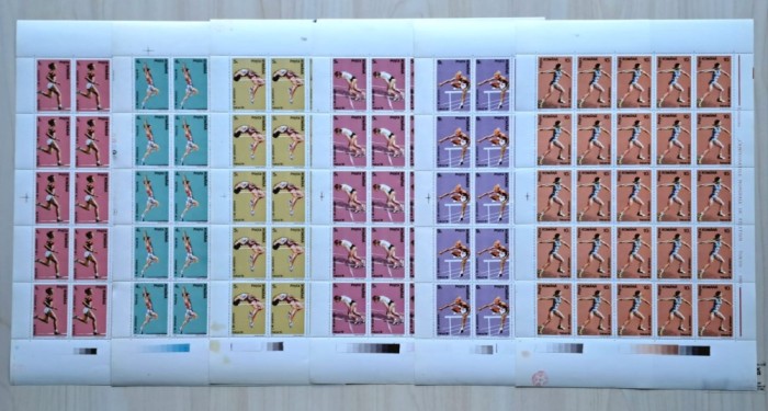 TIMBRE ROM&Acirc;NIA LP1268/1991 C.M. DE ATLETISM TOKYO- Set de 6 coli -MNH