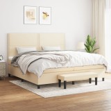 VidaXL Pat box spring cu saltea, crem, 200x200 cm, textil