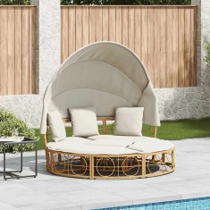 Pat Lounge &amp;icirc;n aer liber cu baldachin și perne Poly Rattan foto
