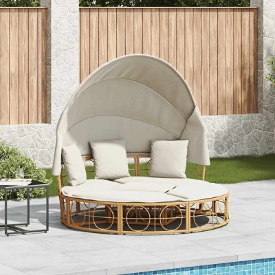 vidaXL Pat Lounge &amp;icirc;n aer liber cu baldachin și perne Poly Rattan 4108235 foto