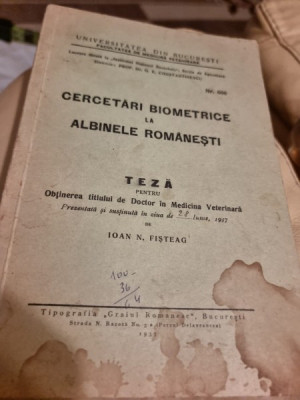 Ioan N. Fisteag - Cercetari biometrice la albinele Romanesti Teza pentru obtinerea titlului de Doctor in Medicina Veterinara foto