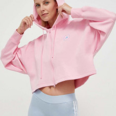 adidas by Stella McCartney bluză trening culoarea roz, cu glugă, cu imprimeu IT2538