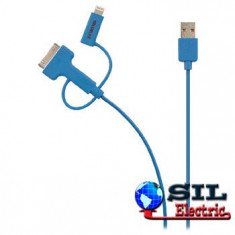 Cablu alimentare si sincronizare USB 2.0 A tata - micro B tata cu adaptor lightning si Apple Dock 30 pini, 1.0 m, albastru foto
