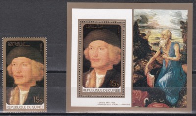 Guineea 1984 - &amp;bdquo;Portretul unui t&amp;acirc;năr&amp;rdquo; - Pictură de D&amp;uuml;rer, Timbru + Colita, MNH foto