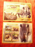 2 Blocuri Burkina Faso 2019 Fauna - Rinoceri, Stampilat