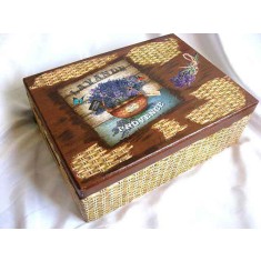 Cutie din lemn, cu manere, decorata cu lavanda 28010