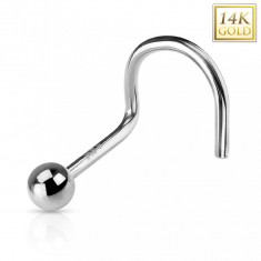 Piercing curbat din aur alb de 14K pentru nas - bila neteda stralucitoare - Diametru piercing: 0,8 mm foto