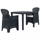 Set mobilier bistro, 3 piese, antracit, plastic, aspect ratan GartenMobel Dekor, vidaXL