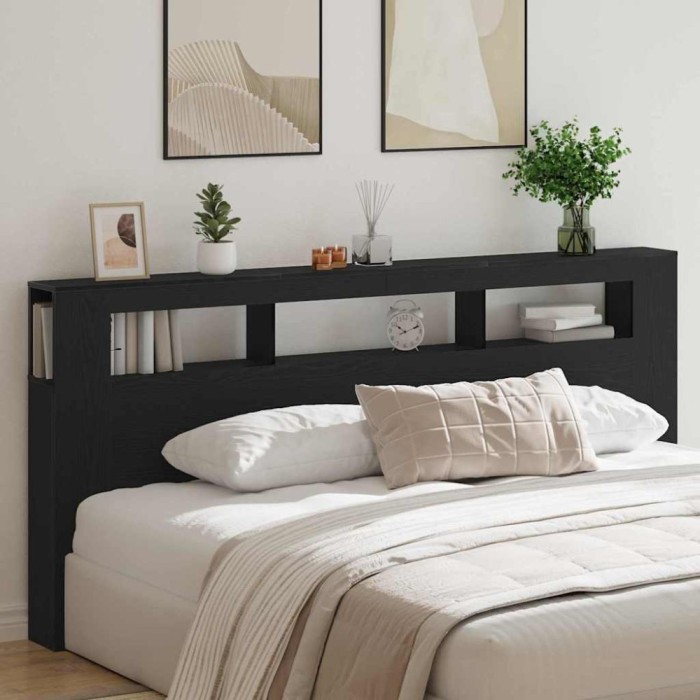 Tăblie LED Stejar negru 220 x 18.5 x 103.5 cm Lemn compozit
