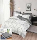 Cumpara ieftin Lenjerie Pat Bumbac 6 Piese Gri cu Elastic 180x200 cm (Husa pilota, Cearceaf, Fete perna) 