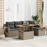 VidaXL Set mobilier grădină cu perne 6 piese gri poliratan/lemn acacia