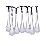 Instalatie solara 6 m, 28 led-uri cu ornament tip picatura de apa, liniara, fir negru, alb rece