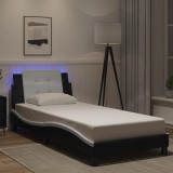 VidaXL Cadru de pat cu lumini LED negru/alb 80x200 cm piele ecologică