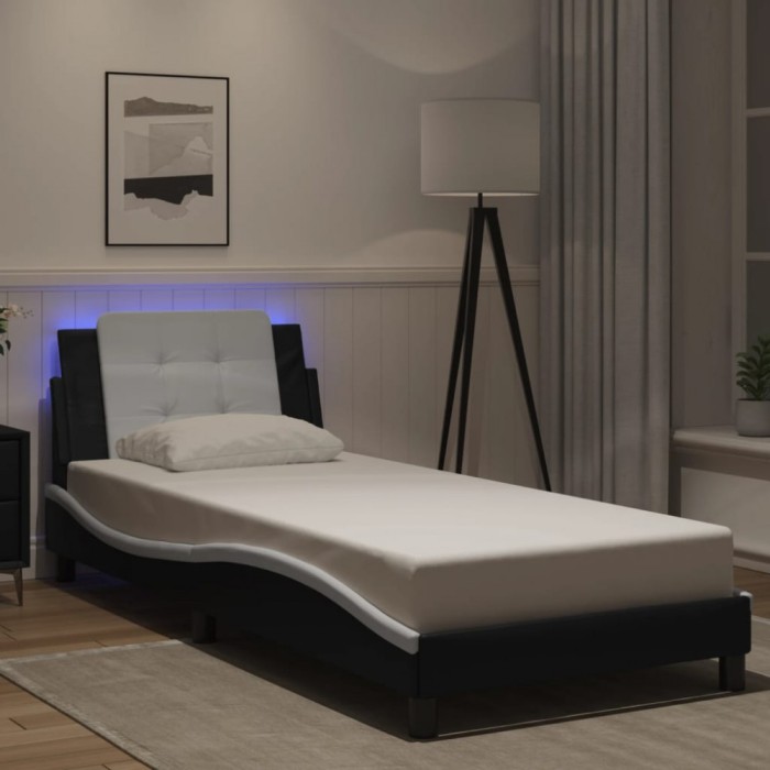 Cadru de pat cu lumini LED negru/alb 80x200 cm piele ecologică
