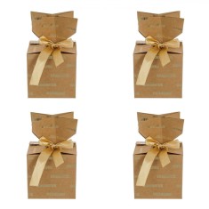 Set Cutii pentru Dulciuri, Kraft, 10x10x10cm, Linii Folie Aurie, Panglică, 4 Bucăți