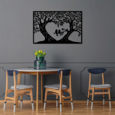 Decoratiune de perete, Birds Love, Metal, 90 x 60 cm, Negru