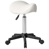 HOMCOM Taburet cu roti, scaun de lucru cu &icirc;nălțime reglabilă 45-57 cm și șa ergonomică, 48x47x45-57cm, alb | Aosom Romania