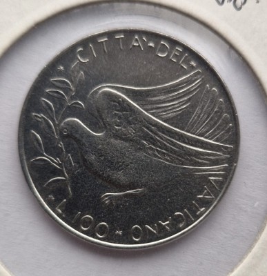 Vatican 100 Lire 1975 moneda otel km # 122 tiraj mic rara Paul VI foto