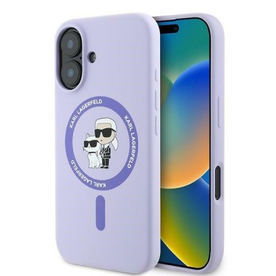 Husa MagSafe pentru Apple iPhone 16, Karl Lagerfeld, Silicone Karl &amp;amp; Choupette, Mov foto
