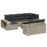 Set canapele de gradina cu perne, 11 piese, gri, poliratan