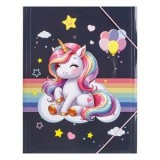 Mapă din carton cu elastic, model Unicorn, 24x32cm, CMCLASS